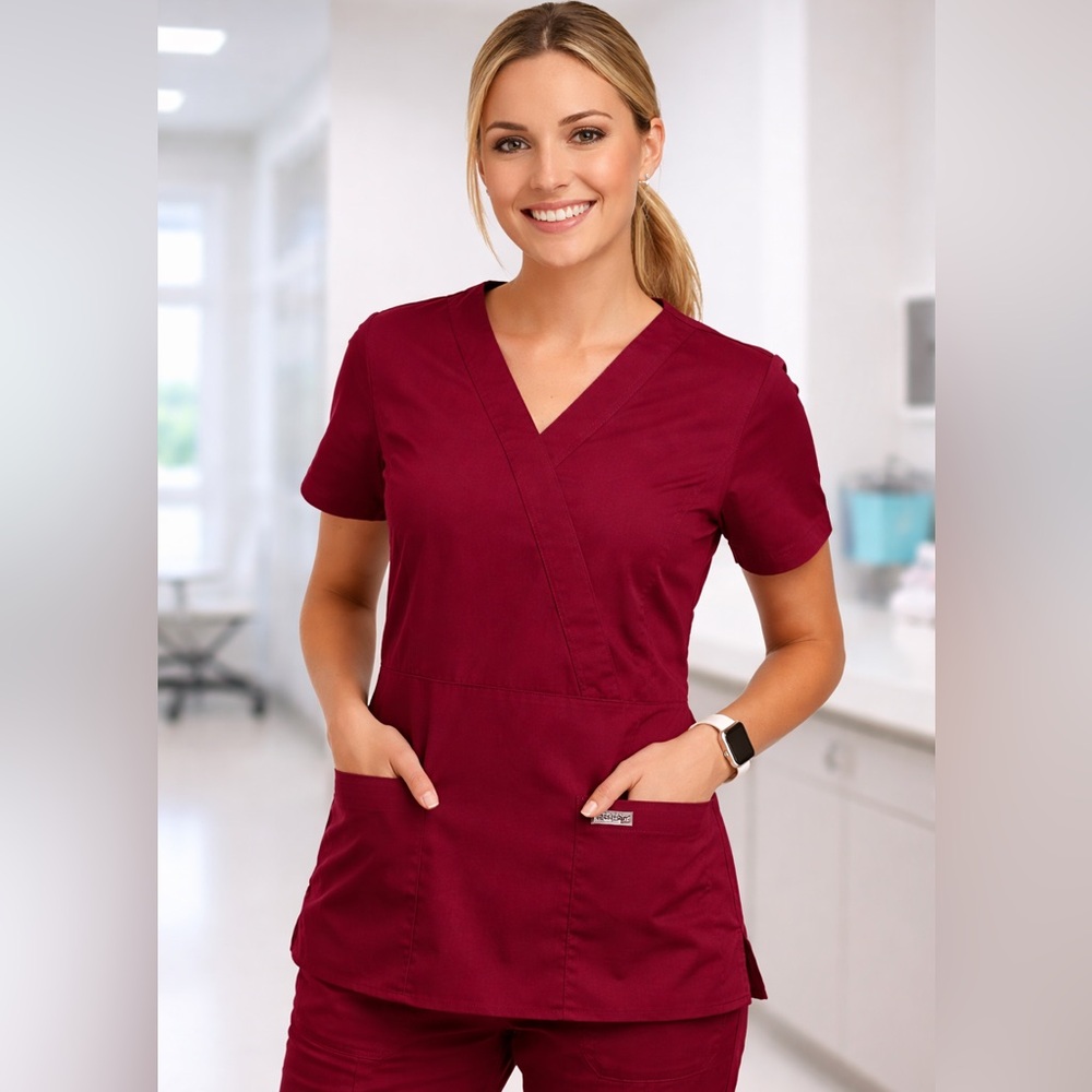 🩺 Grey’s Anatomy by Barco Burgundy Scrub Top – Women’s Small – Style 4153